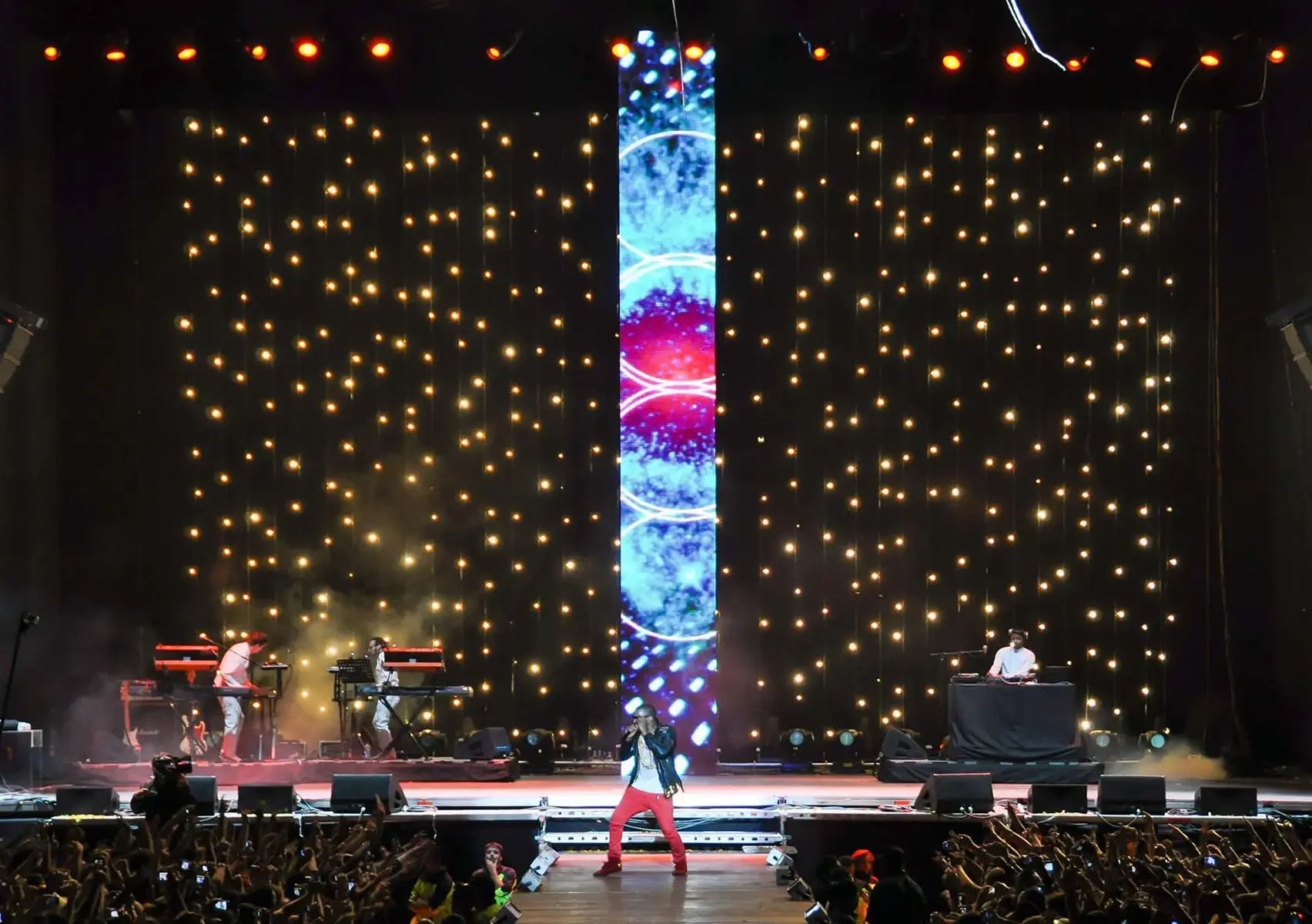 Kanye West performing at Lollapalooza in Santiago, Chile, 2011, with video design by Daniel Brodie.